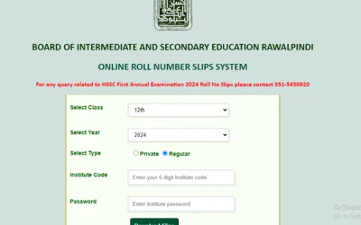 BISE Rawalpindi Roll Number slips for Intermediate Part-II exam download
