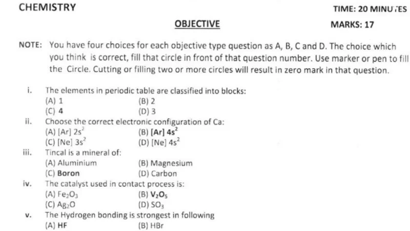 Lahore board's FSC part 2 chemistry model and guess papers 2024