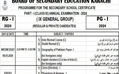 BSEK Karachi Board releases 9th Class Date Sheet for 2024