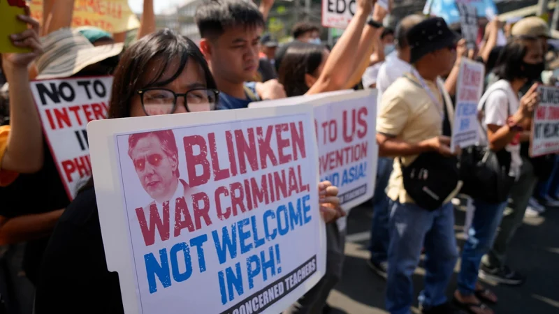 Blinken's Manila visit sparks protest against US presence in Philippines