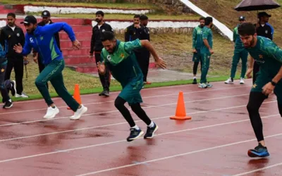 Babar Azam joins his teammates during Kakul training on third day