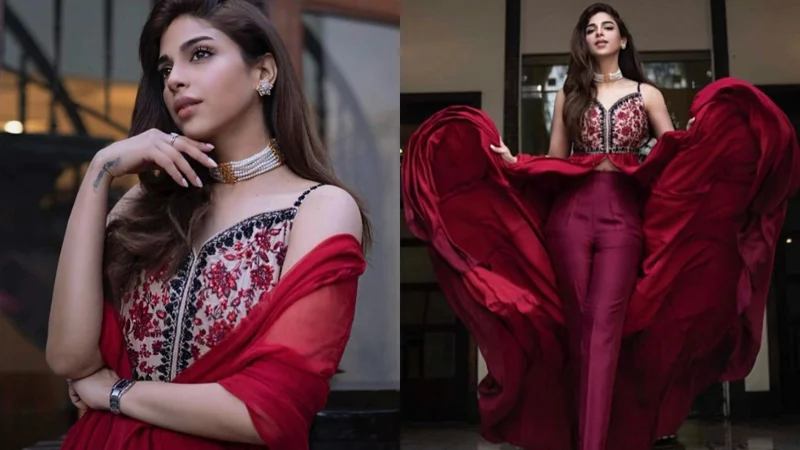 Sonya Hussyn radiates elegance in a red dolled-up look