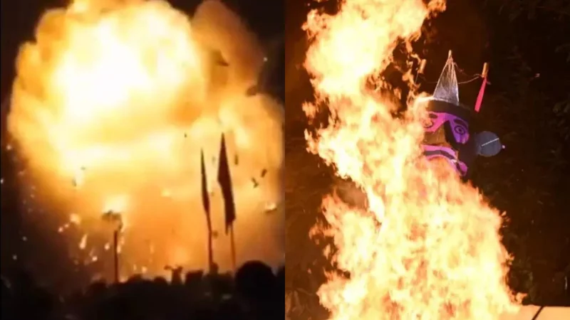 India: Massive explosion of “Ravan Effigy” creates a Mushroom cloud