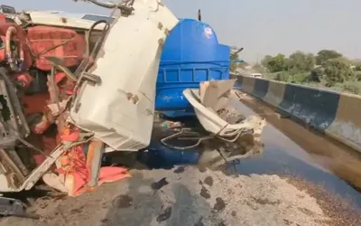Tragic bus-tanker collision on near Kathore claims 13 lives