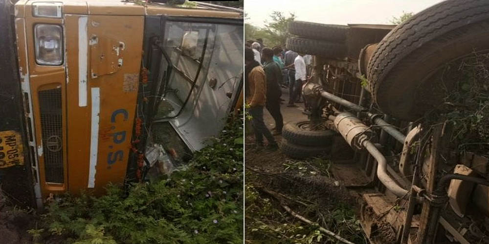 school van falls into well