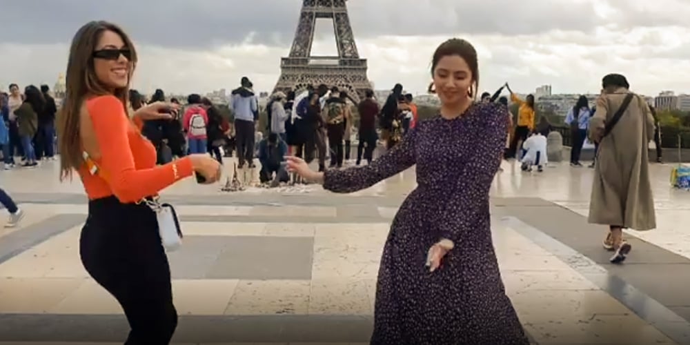 Mahira dances with Lebanese actress Daniella Rahme in front of Eiffel Tower