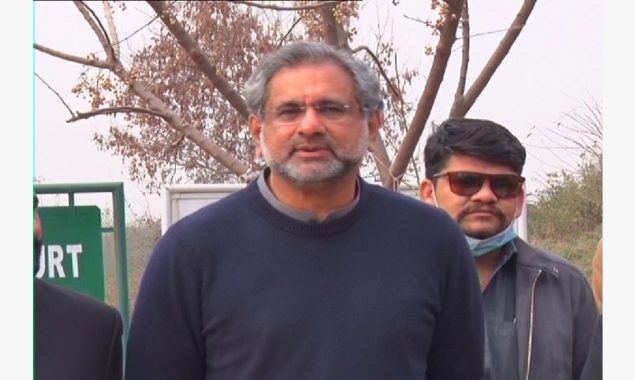 Shahid Khaqan media talk outside the NAB