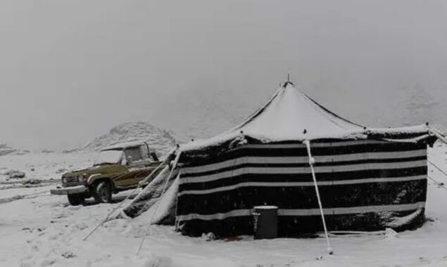 سعودی عرب کے علاقے تبوک اور نیوم میں مسلسل برف باری کا سلسلہ جاری