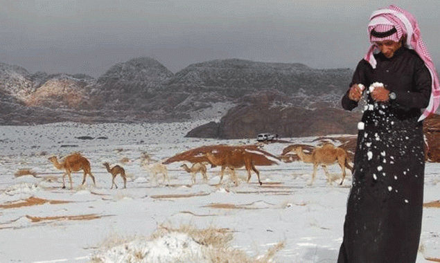 سعودی عرب میں برف باری متعدد گاڑیاں برف میں دھنس گئیں