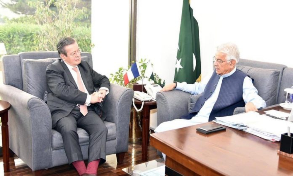 خواجہ آصف کی فرانسیسی سفیر سے ملاقات، مسلح افواج کے درمیان تعاون بڑھانے پر زور