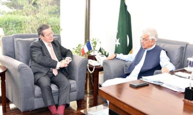 خواجہ آصف کی فرانسیسی سفیر سے ملاقات، مسلح افواج کے درمیان تعاون بڑھانے پر زور