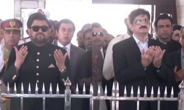 یوم پاکستان کے موقع پر وزیراعلیٰ اور گورنر سندھ کی مزار قائد پر حاضری