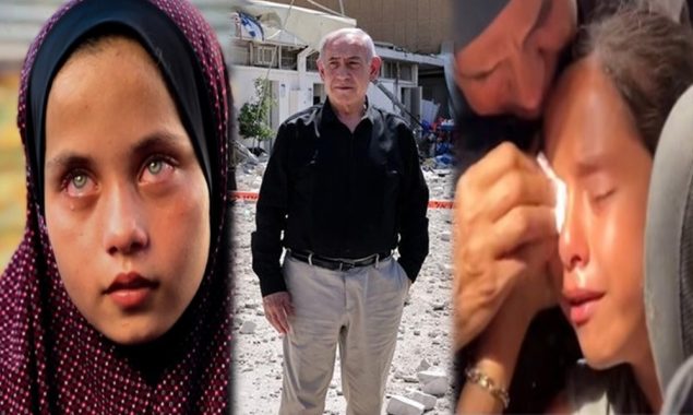 کیا تمہیں فلسطینی بچیاں یادہیں ؟ ملبے پرکھڑے نیتن یاہوسے سوال
