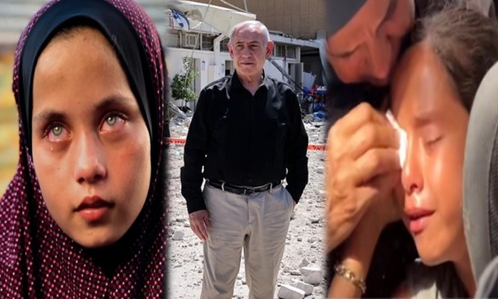 کیا تمہیں فلسطینی بچیاں یادہیں ؟ ملبے پرکھڑے نیتن یاہوسے سوال
