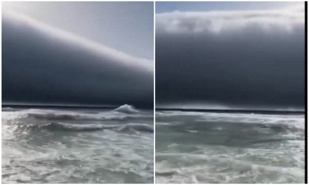 بارش کے موسم میں ساحل پر سونامی جیسے رولنگ کلاؤڈ کا دلکش نظارہ