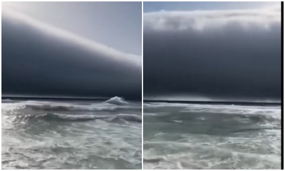 بارش کے موسم میں ساحل پر سونامی جیسے رولنگ کلاؤڈ کا دلکش نظارہ