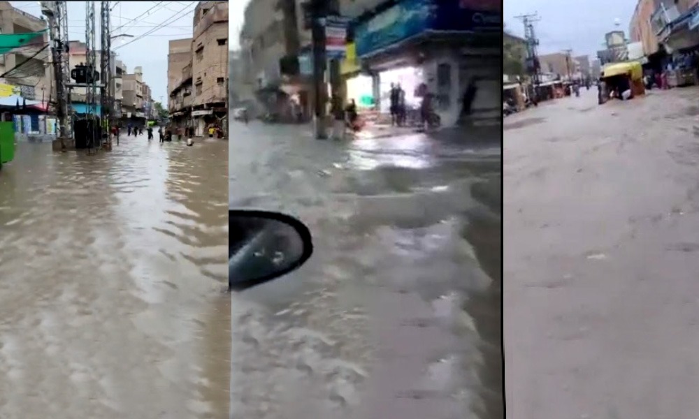 اندرون سندھ مختلف شہروں میں موسلادھار بارش؛ بجلی غائب، سڑکیں زیرآب آگئیں