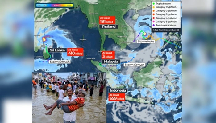 موسمیاتی کے تباہ کن اثرات، جنوب مشرقی ایشیا میں سیلاب سے 1250 سے زائد اموات