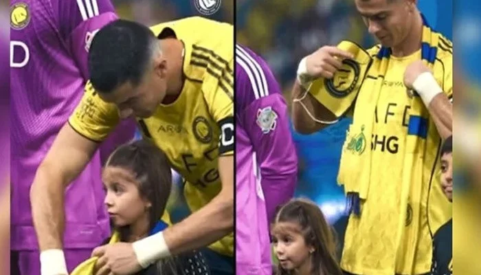 رونالڈو کا دل چھو لینے والا اقدام، ننھی مداح کو اسکارف گفٹ کرنے کی ویڈیو وائرل