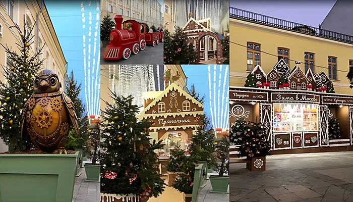 ماسکو میں درختوں اور فٹ پاتھوں موسم سرما کی مناسبت سے دلکش سجاوٹ