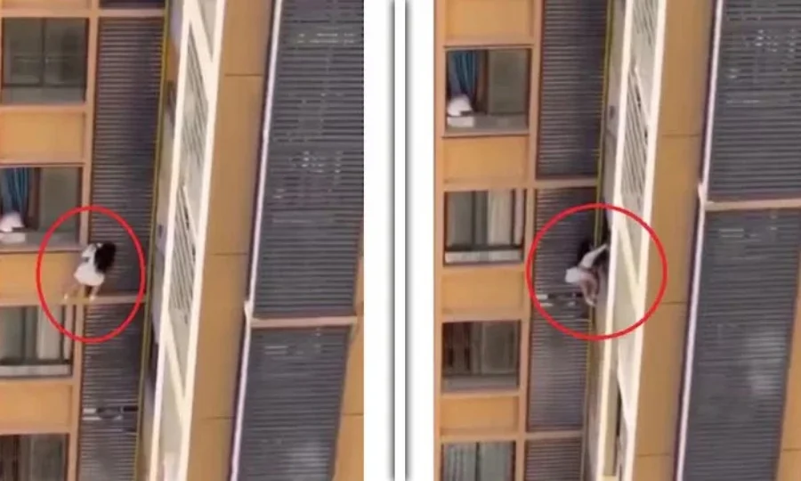 بوائے فرینڈ کی اہلیہ سے چھپنے کیلئے چینی خاتون بالکونی سے لٹک گئی، ویڈیووائرل