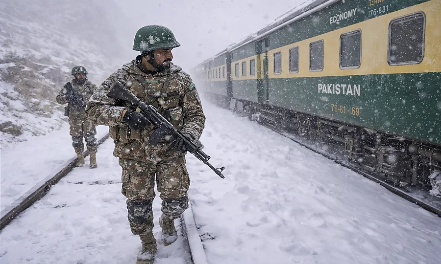 سرد ترین موسم میں بھی ریلوے ٹریکس اور مسافروں کی حفاظت پر پاک فوج کے جوان برسر مامور