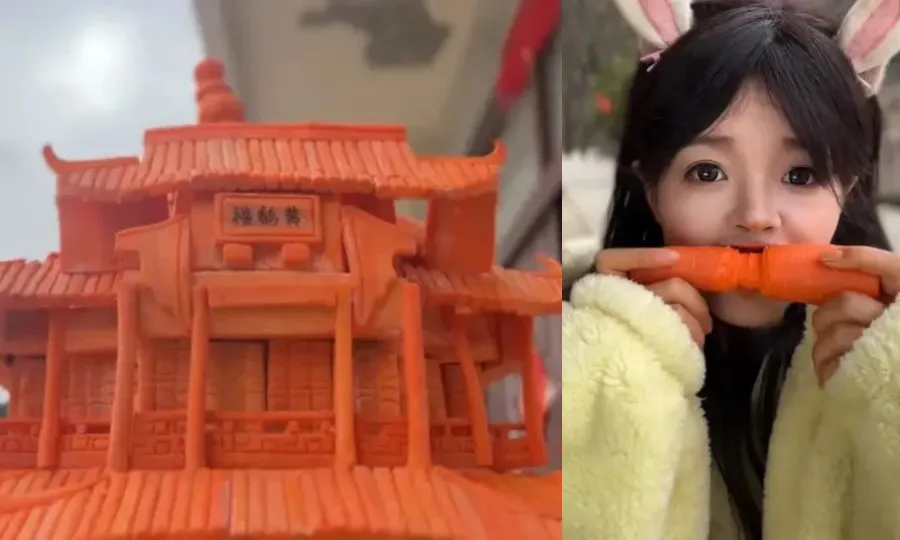 دانتوں سے گاجر پر فن پارے تراشنے والی انوکھی چینی فنکار