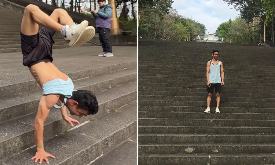 Nepalese man wins world title by descending stairs on his hands