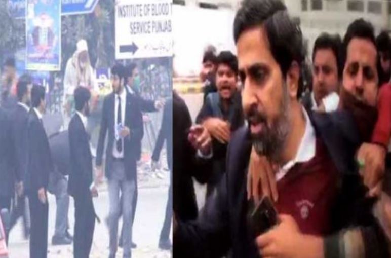 Fayyaz-ul-Hassan Chohan beaten by lawyers during a violent clash at PIC