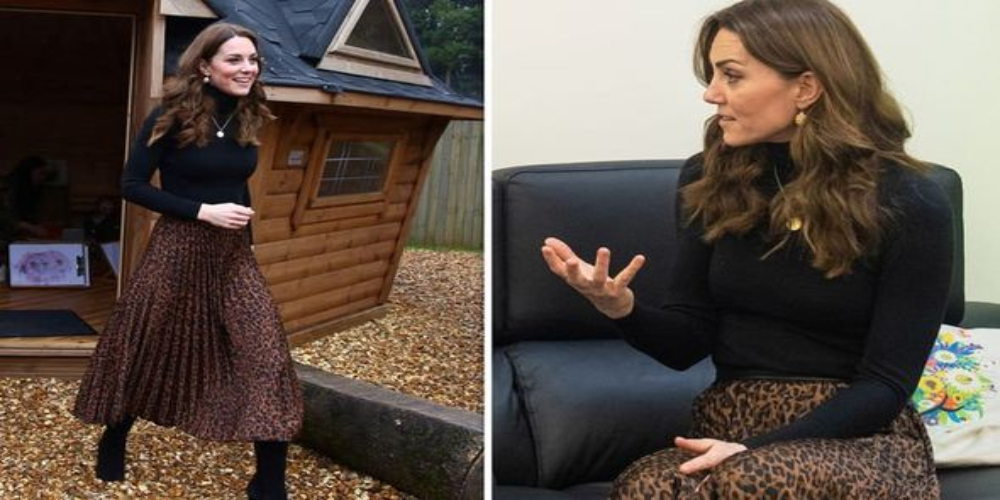 Kate Middleton opted for a trendy look with leopard printed skirt