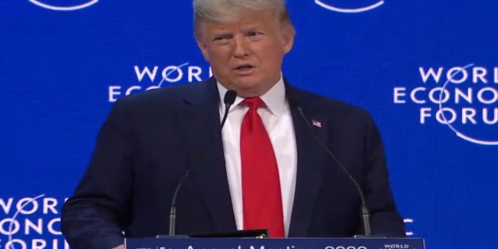 US President Donald Trump speaking at World Economic Forum