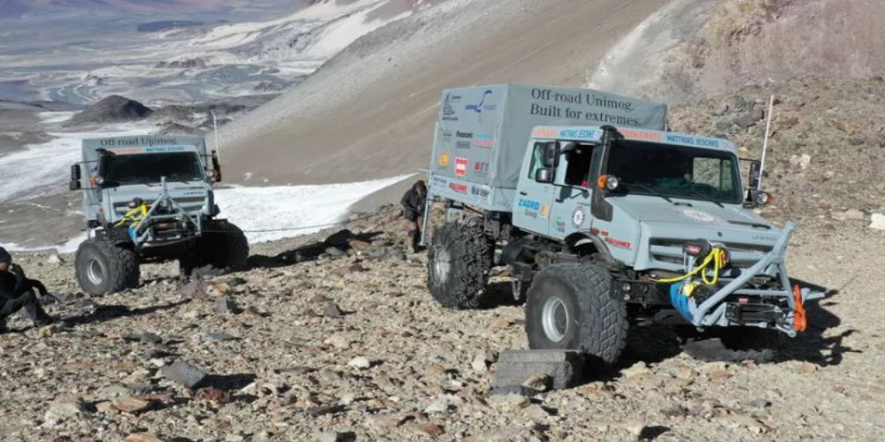 Two Trucks set world record of climbing tallest volcano