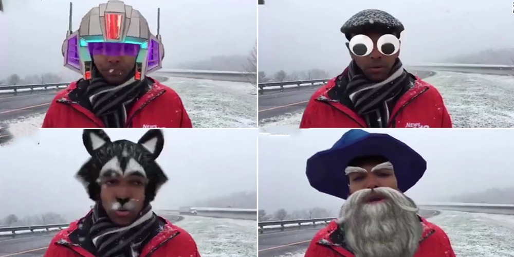 Reporter accidentally opens Facebook filters during live coverage