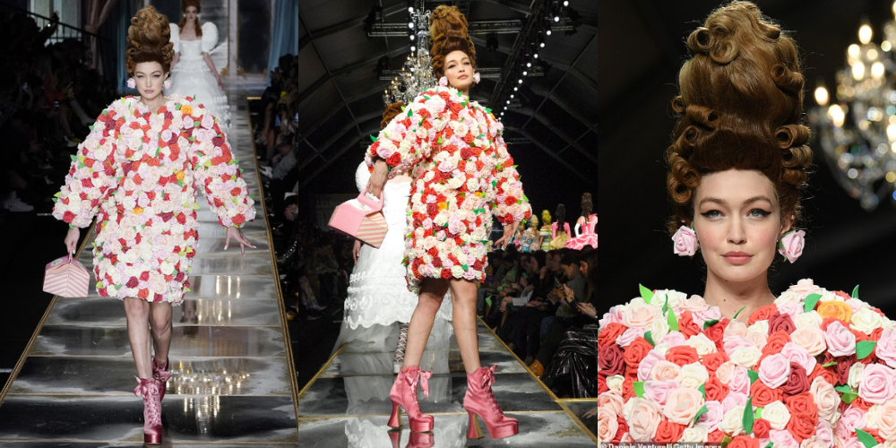 Gigi Hadid in her quirky red rose dress rules catwalk at Milan Fashion Week