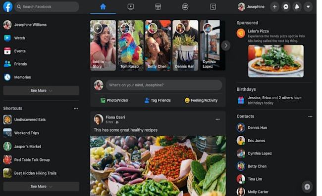 Facebook desktop dark mode