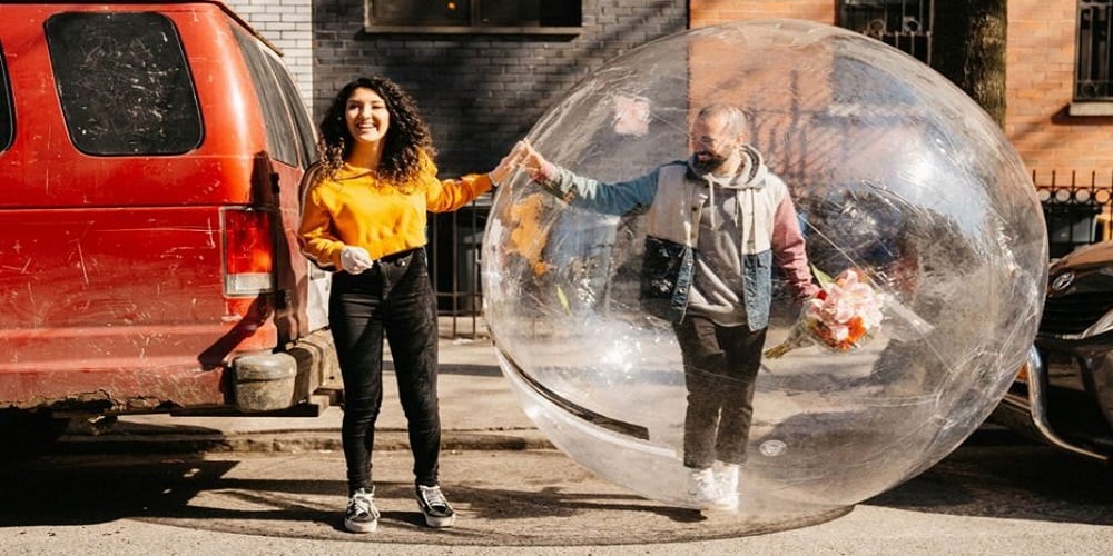 Guy covered himself in a bubble to take the girl on a date