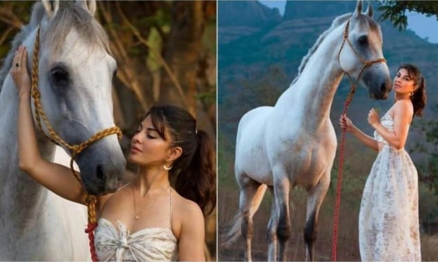 Jacqueline Fernandez poses with Salman Khan’s horse at his Farmhouse