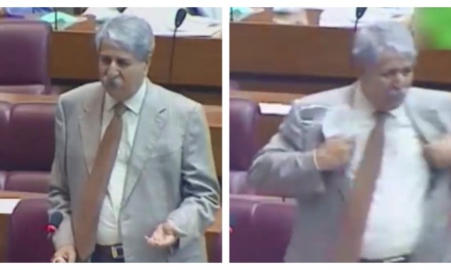 Naveed Qamar takes off his coat and gets ready to fight in the National Assembly