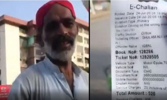 Traffic police issues a Rs500 challan to a cyclist in Karachi