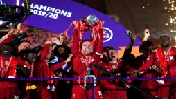 Liverpool celebrates Premier League trophy after beating Chelsea with 5-3