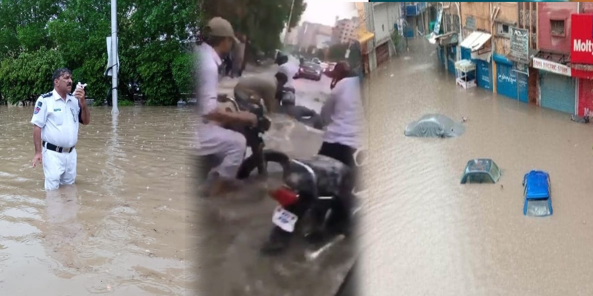Roads and streets turn into ponds after heavy rains lash Karachi