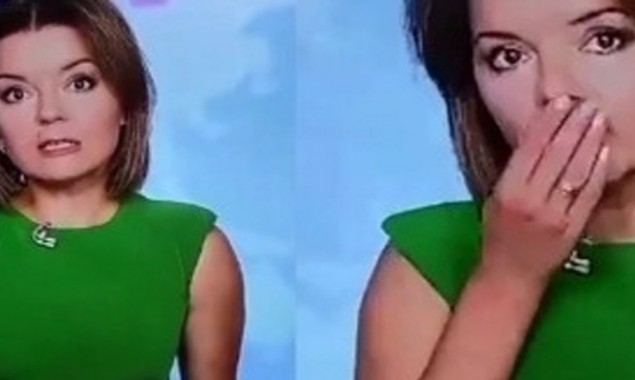 Female news anchor's tooth