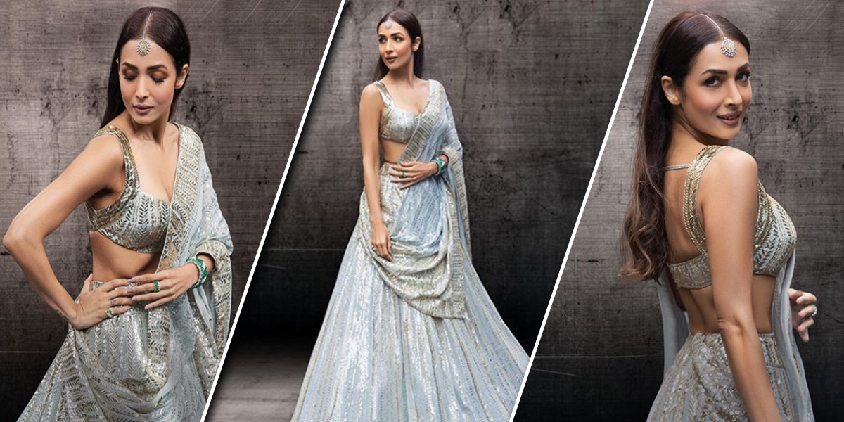 Malaika Arora Stuns In Her Elegantly Styled Grey Lehenga