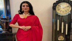 Sarah Khan looks stunning in bright red sari