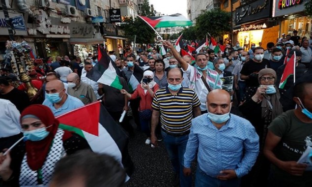 Palestinians protest against Arab normalisation deals with Israel