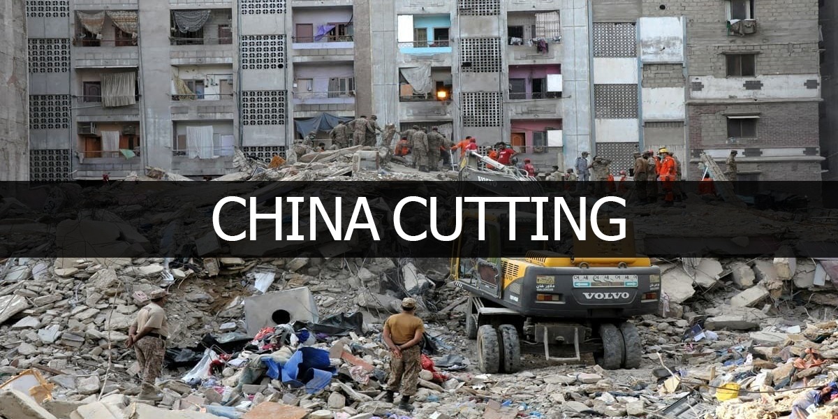 Collapsed building in Korangi constructed on China cutting land