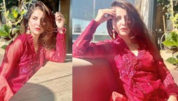 Areeba Habib oozes elegance, glamour in a blood red attire