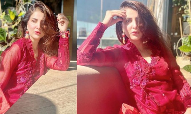 Areeba Habib oozes elegance, glamour in a blood red attire