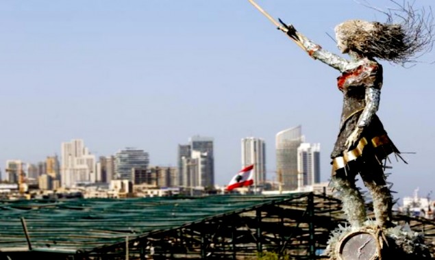 Lebanese Artist makes statue from the debris of Beirut explosion