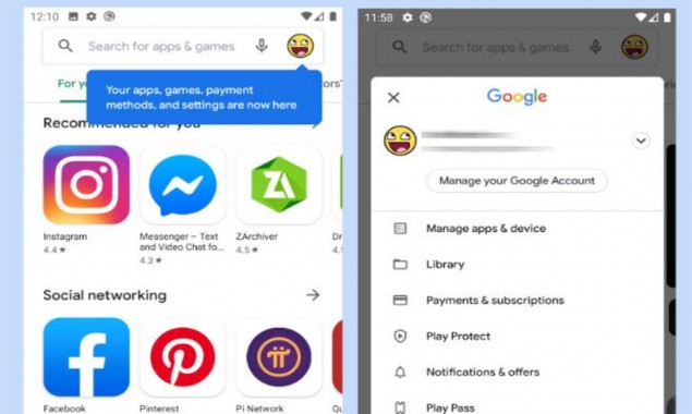 Google Play Store Hamburger menu replaced with Avatar icon